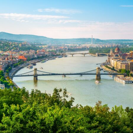 Panoramic view on Budapest at summer sunset